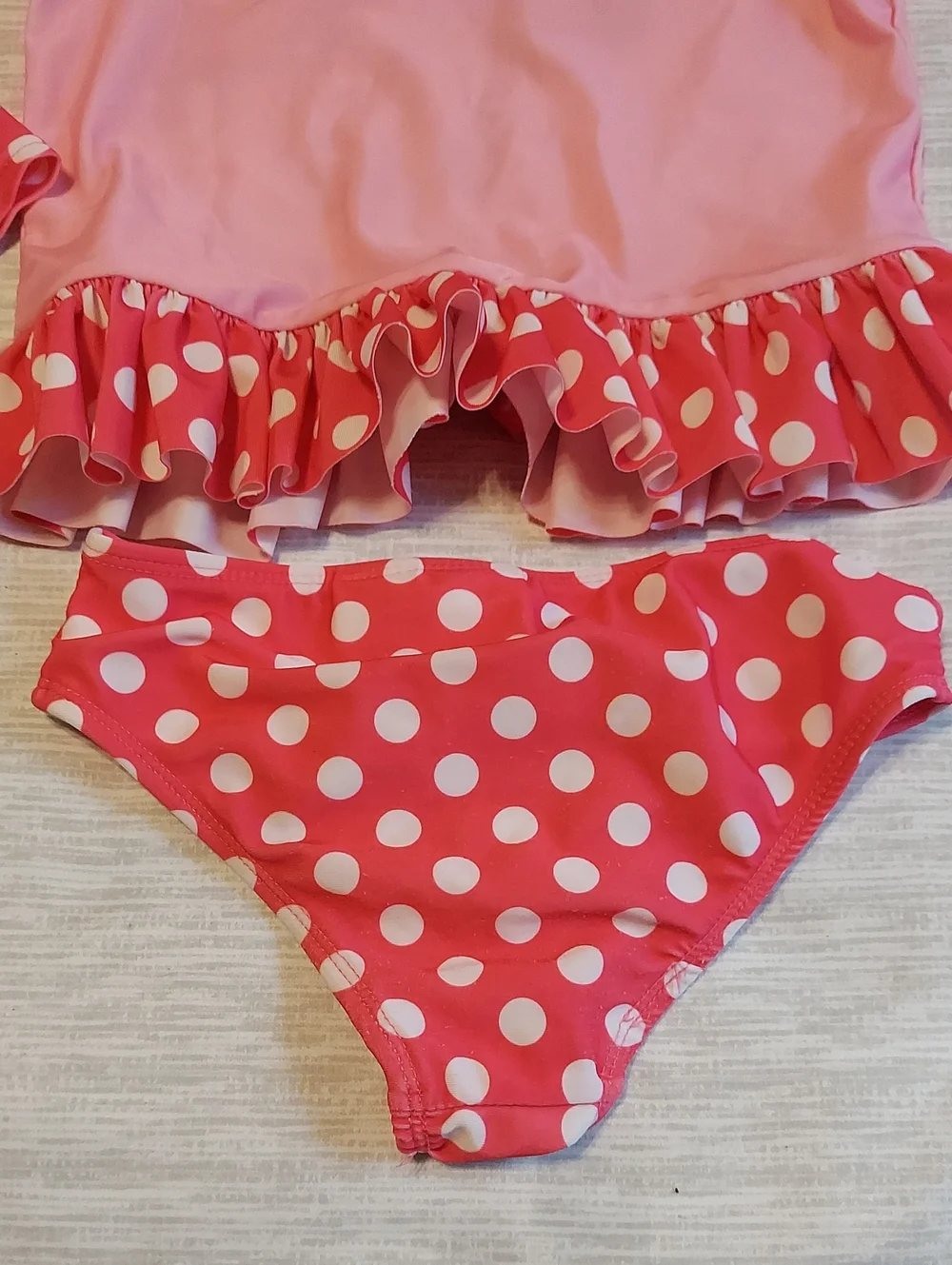 Disney Minnie Mouse pink polka dot long-sleeve rash guard bikini bottom 2PC Suit
